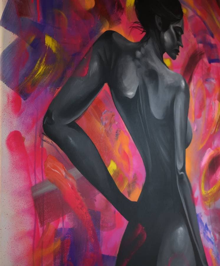 Black bloom — original pop-art canvas by Riverón